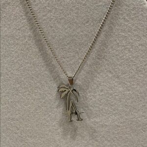 Silver Palm Tree Initial Necklace